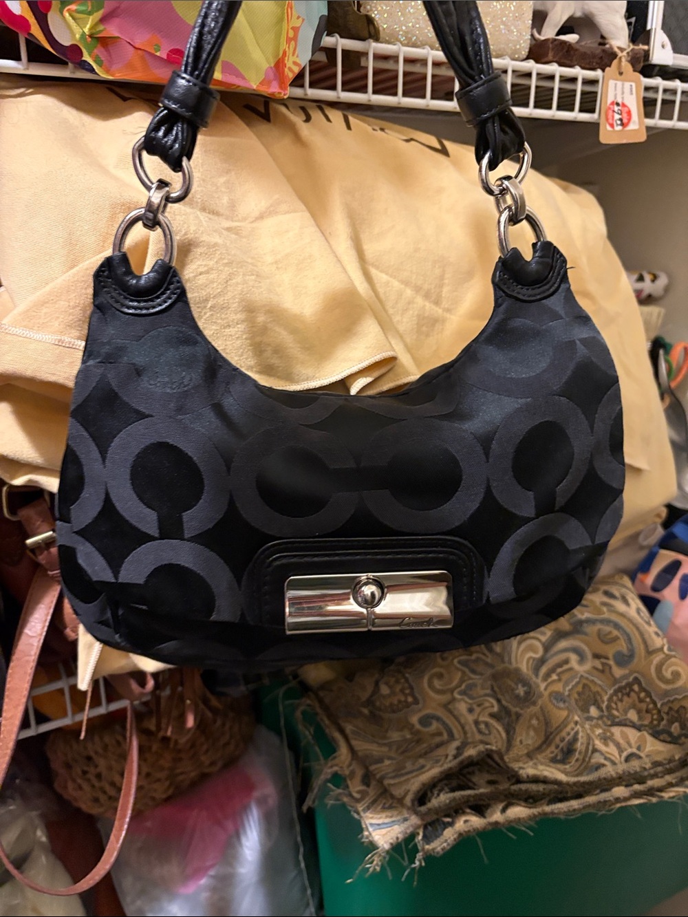 EUC Coach Black Signature Pattern Shoulder Bag - Picture 16 of 17